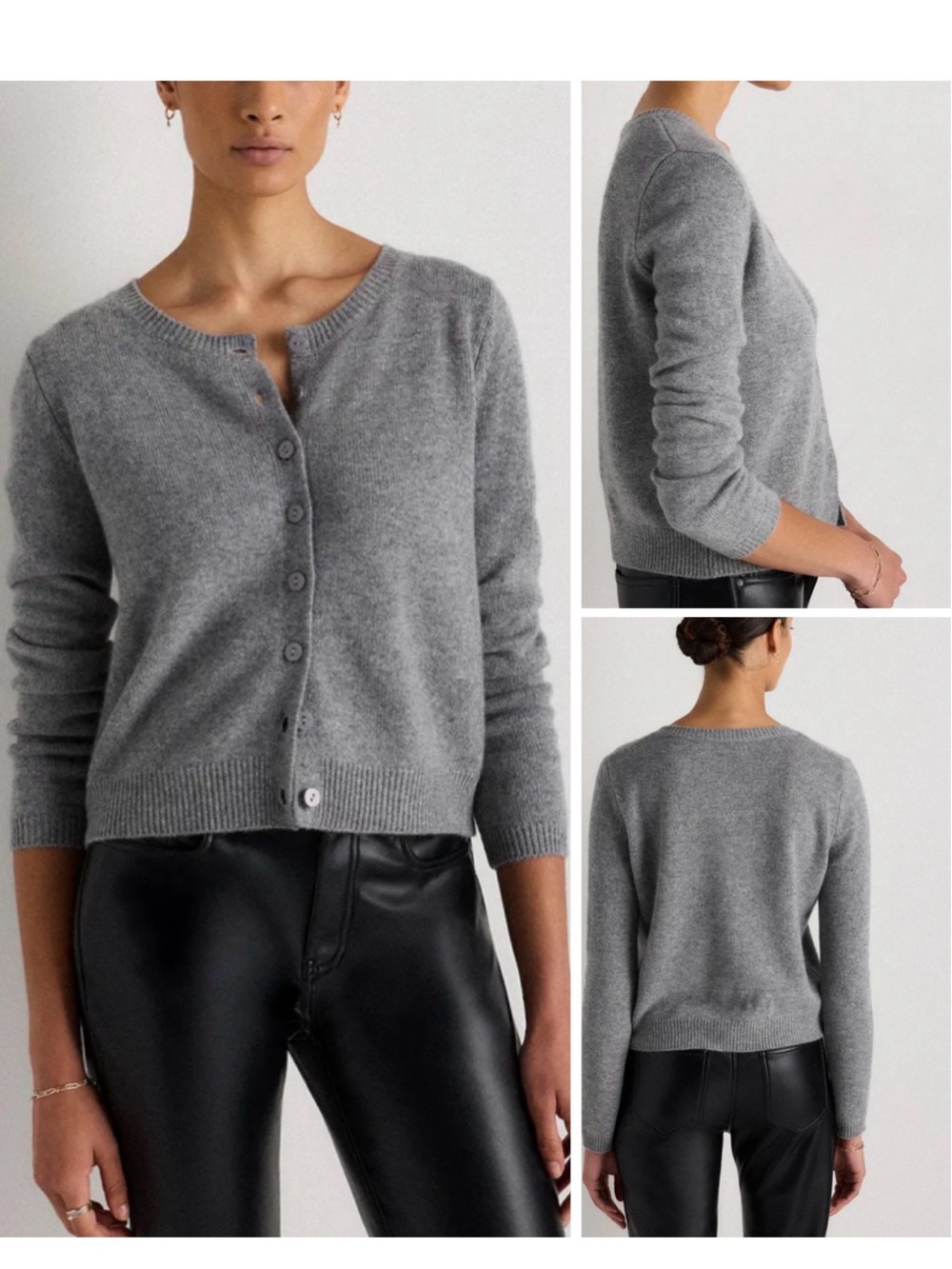 Quince Mongolian Cashmere Cropped Crew Cardigan Heather Grey in Small EUC